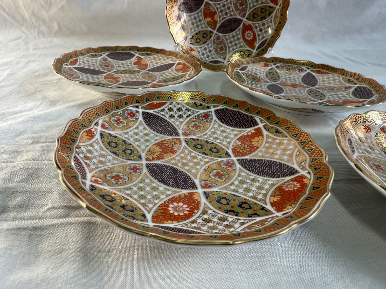 美濃焼 前畑陶器 庫山窯 最高 金彩七宝紋 輪花取皿揃 5枚 【店舗管理