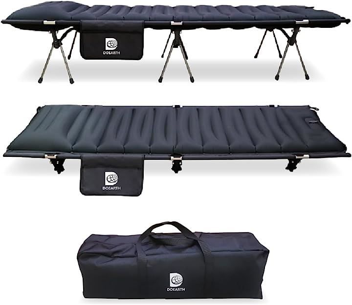 DOEARTH エアーマットコットGussuri ワンタッチ60秒で自動膨張 折りたたみベッド ハイ|ロー切替 210cmx76cm 耐荷重150kg Black XX-Large