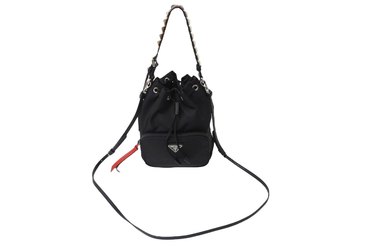 PRADA ナイロン 巾着 ショルダーバッグノベルティ PRADA プラダ 巾着ショルダーバッグ スタッズ 1BH038 イタリア製
