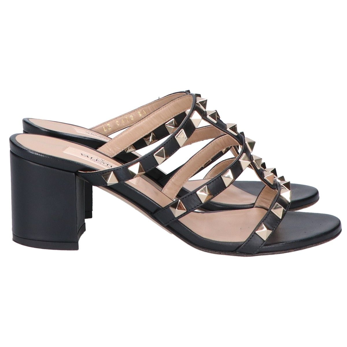 美品 VALENTINO ロックスタッズ カーフスキン レザー スライドサンダル ロックスタッズ カーフスキン スライドサンダル 60mm for