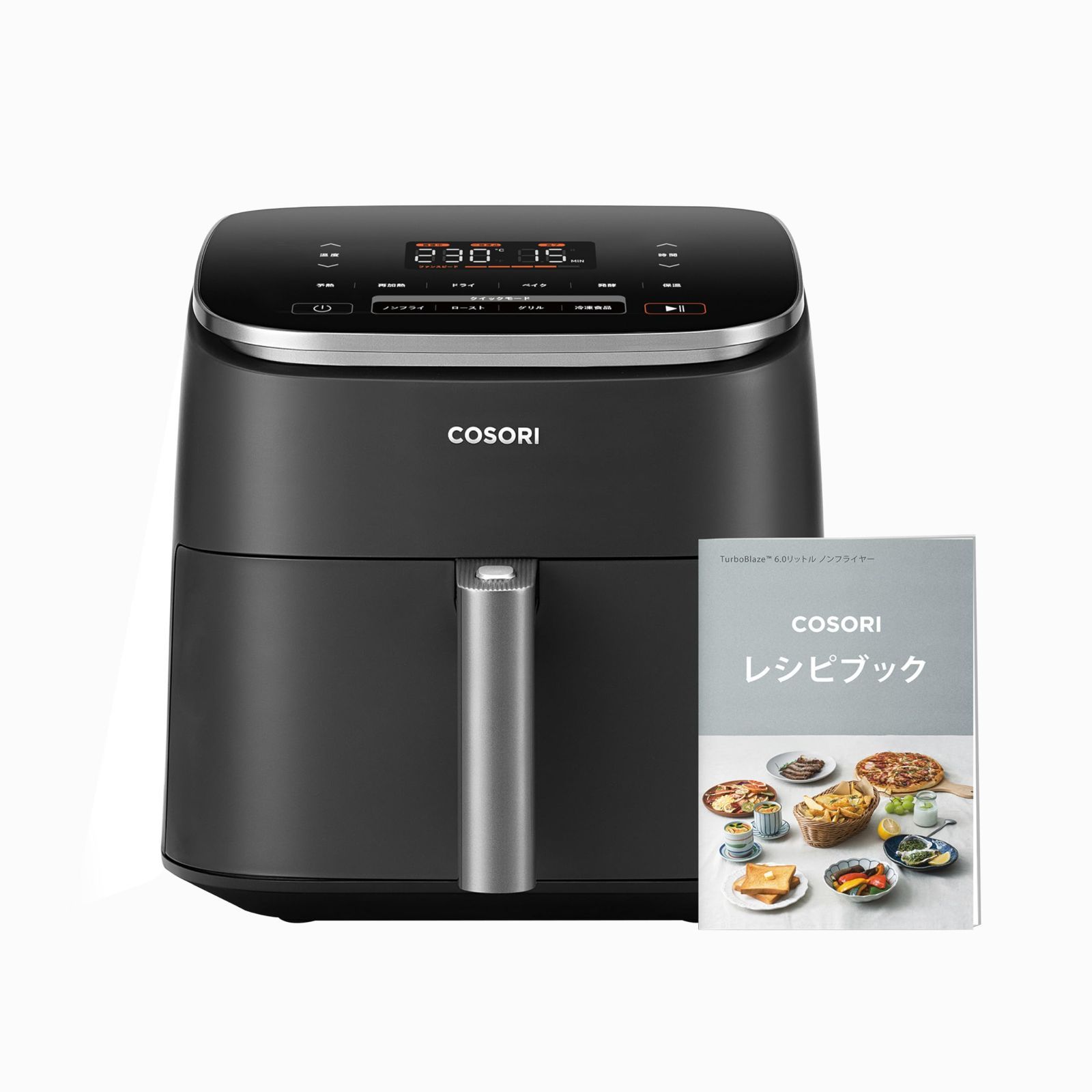 コソリ ノンフライヤー 6L大容量 家庭用 エアフライヤー DCモーター 高速 最高温230℃ タイマー air fryer 発酵 揚げ物 ポテト レシピ付き ブラック