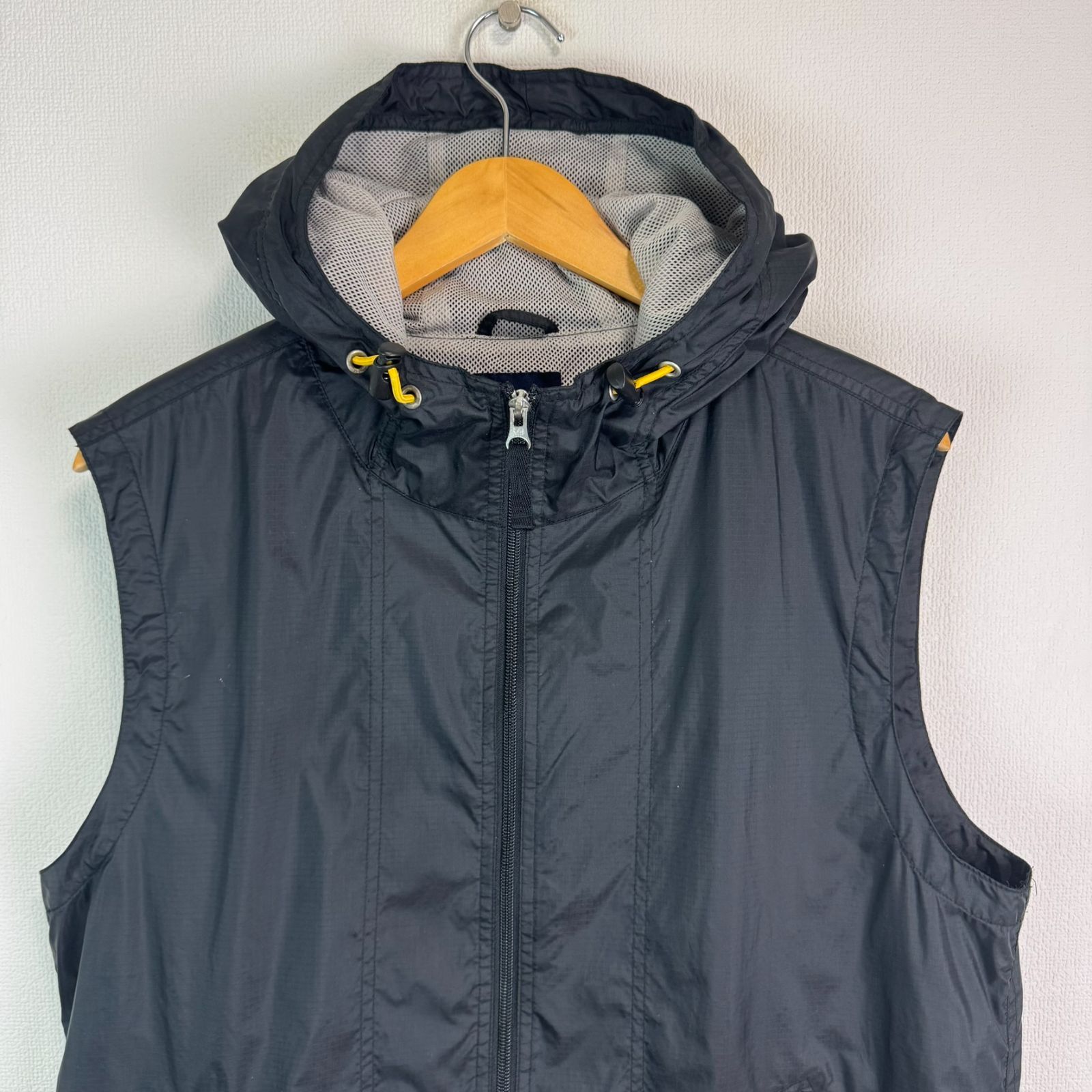90s GAP ギャップ ナイロンベスト ジップアップ フード付き ブラック