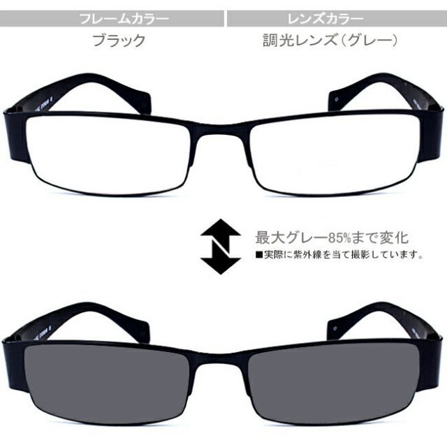 調光度付きメガネ調光レンズグレー 新品 送料無料 ブラック J-2019 c1-gray