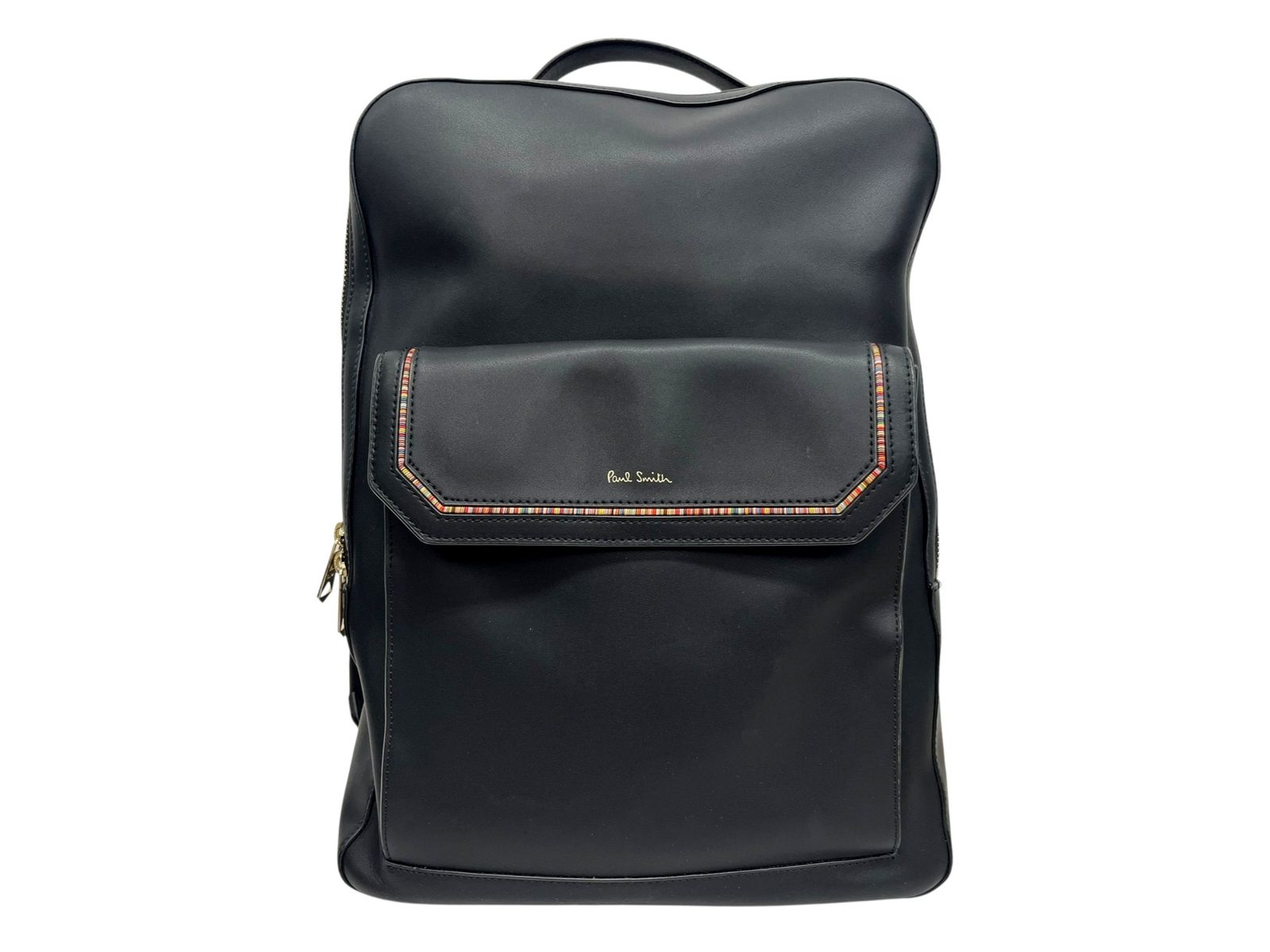 極美品✨Paul Smith リュック レザー マルチストライプ 黒 シボ革 美品 ポールスミス リュック マルチストライプ ナイロン レザー