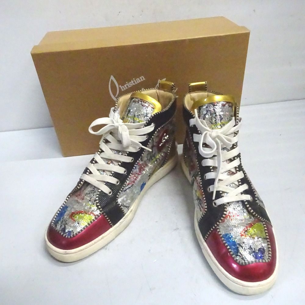 Ft599644 クリスチャンルブタン スニーカー 靴 ハイカット スパンコール マルチカラー メンズ Christian Louboutin 中古  難あり