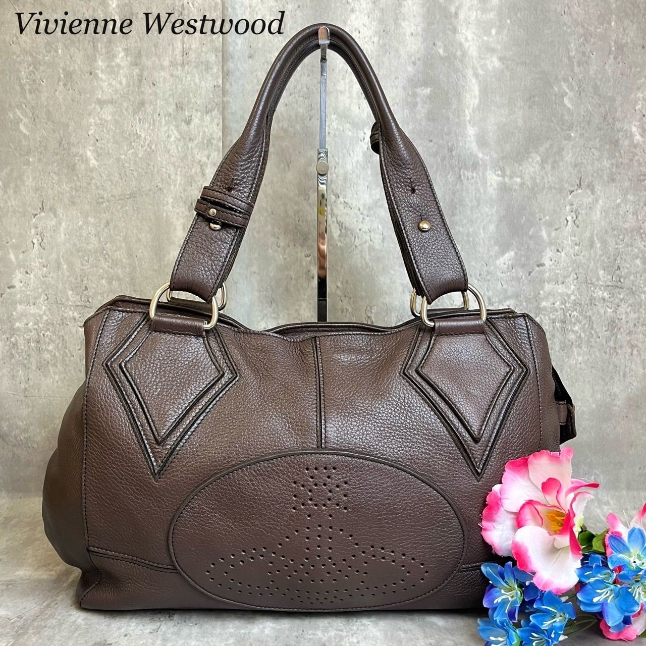 ✨良品✨ Vivienne Westwood ヴィヴィアンウエストウッド トートバッグ ハンドバッグ パンチング オーブ デカロゴ A4収納 大容量  シルバー金具 ロゴタグ シボレザー レディース ブラウン 茶色 - メルカリ