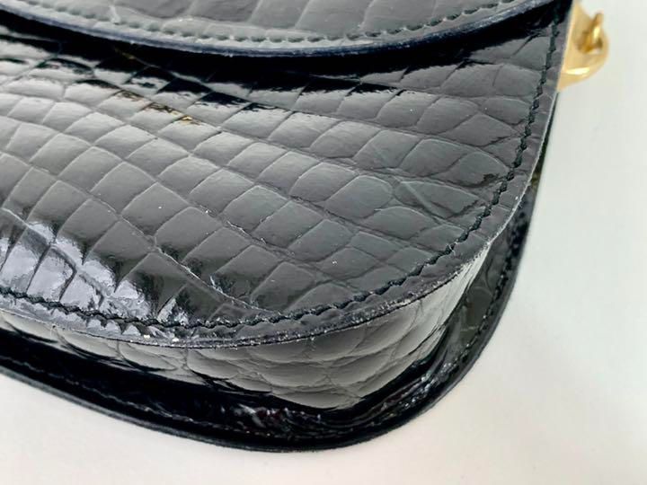CELINE セリーヌ リアルクロコ ブラゾン金具 チェーン ショルダー