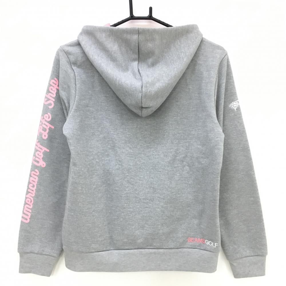 超美品ビームスゴルフ ジップパーカー グレー×蛍光ピンク 裏起毛