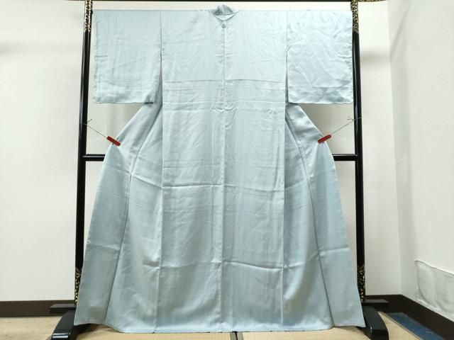 平和屋着物○上質な色無地 紗綾形地紋 白藍色 反端付き 正絹 逸品 未