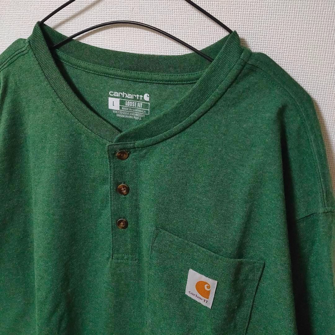 メール便可 2セットまで carhartt グリーン ヘンリーネック 長袖T