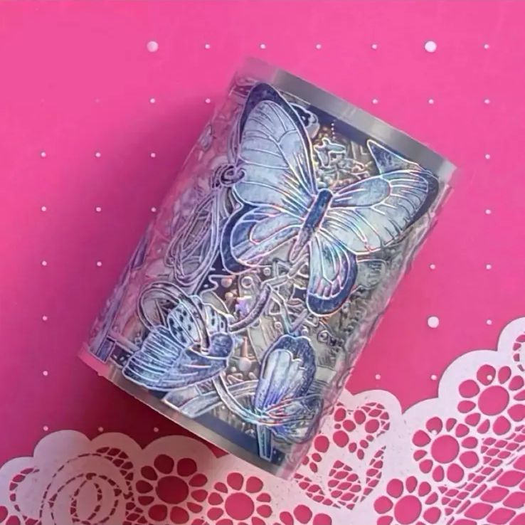 镭射银 6cm×6m 机械蝴蝶 半端巻き 海外マスキングテープ