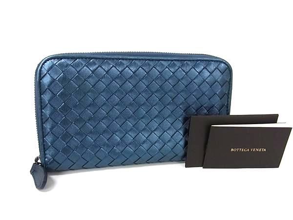 BOTTEGA VENETA ボッテガヴェネタ イントレチャート レザー ラウンドファスナー 長財布 ウォレット ブルー系 FU2136