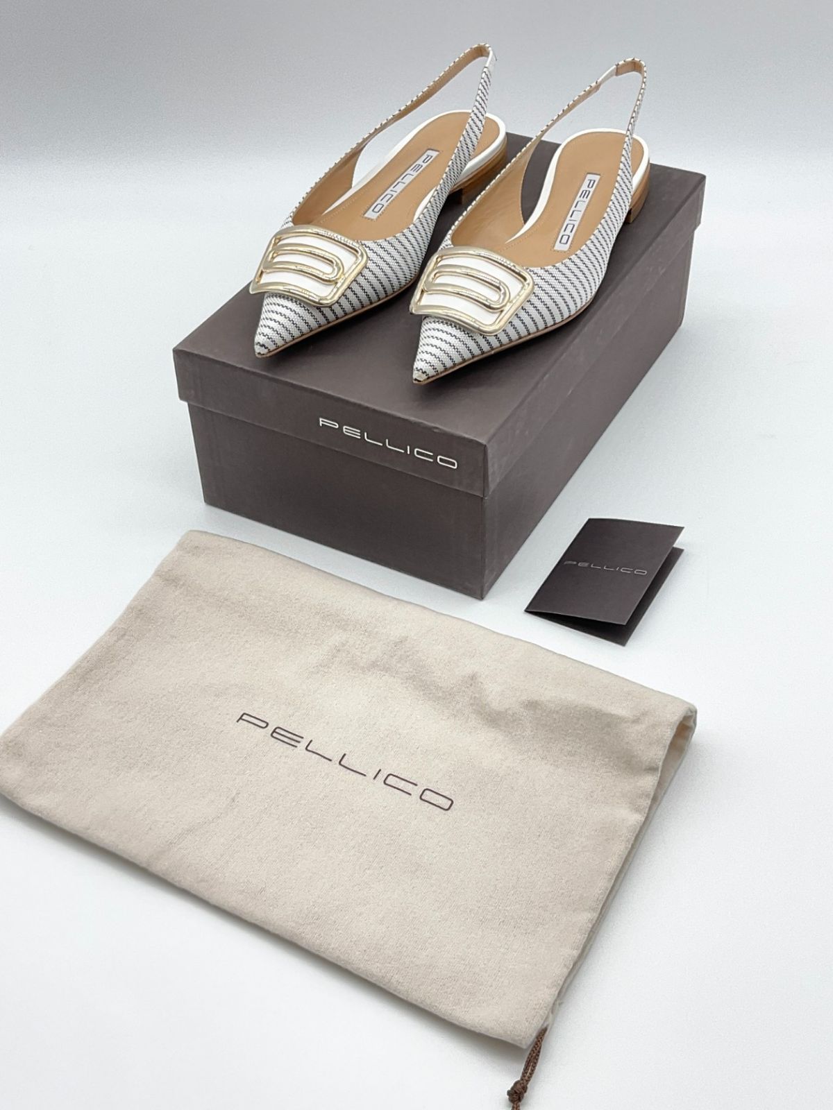 新品 PELLICO ペリーコ 38 ホワイト×ブラック ストライプスリング