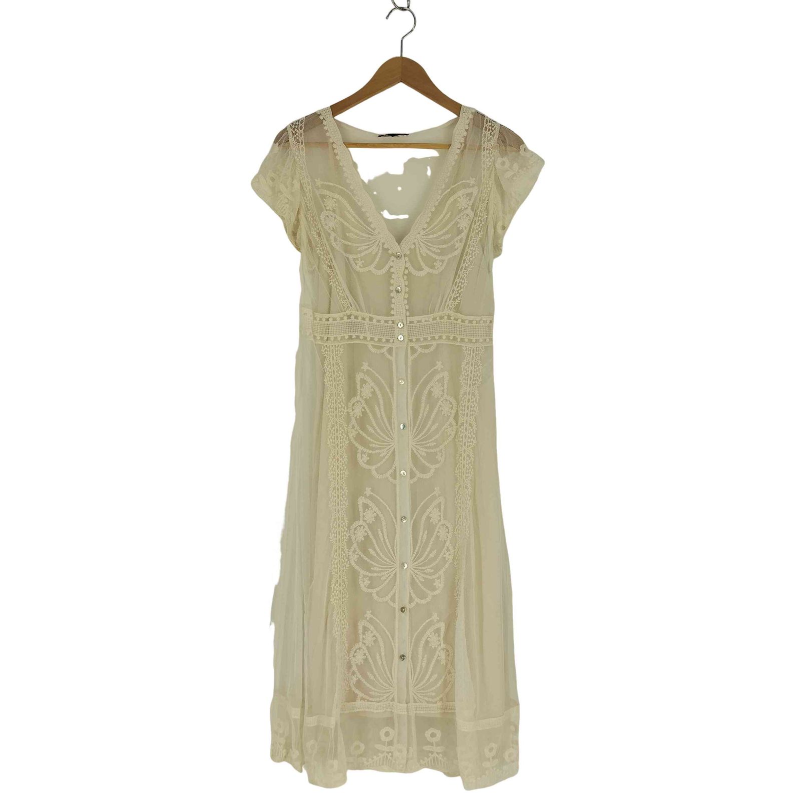 ZARA WOMAN 刺繍 レース シアー ワンピース ブラック M アニマル