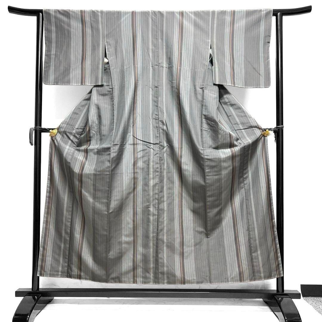 小紋 紬 文音 縦縞 グレーカラー 着物 062a p - メルカリ 