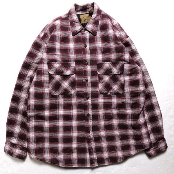 90 s JCペニー ST.JOHN S BAY チェック 中綿 ネルシャツ エンジ系 L セントジョンズベイ ９0年代 旧タグ 中綿ネル アメリカ古着 ビンテージ ヴィンテージ