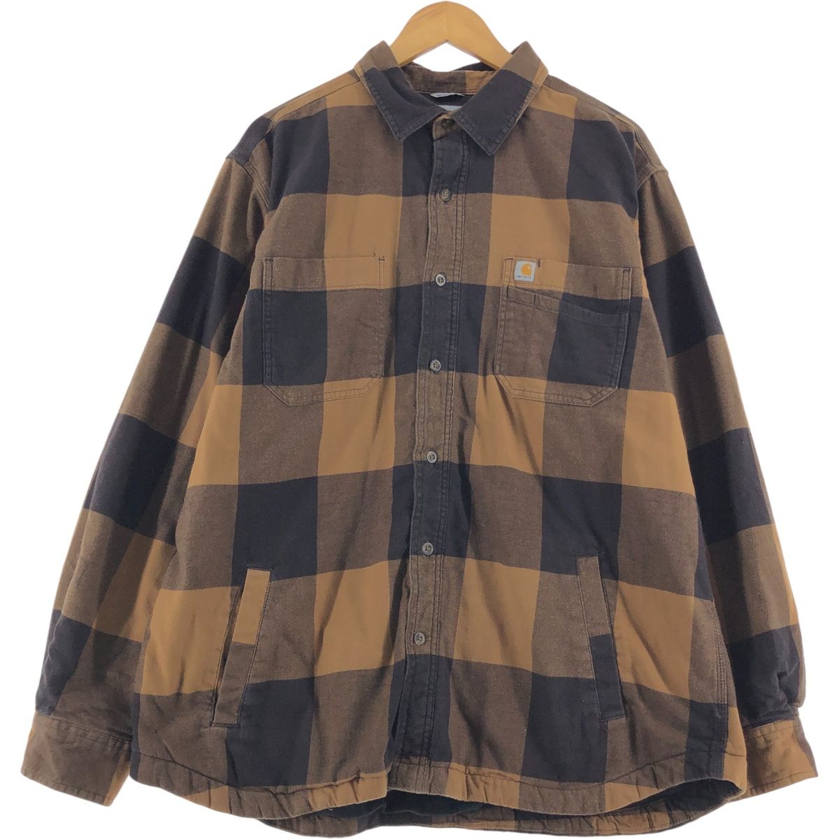 90s Carhartt Heavy Cotton L/S Work Shirt 黒 XL カーハート 長袖 ワークシャツ ヘビーコットン ブラック  無地 古着 - NEWJOKE ONLINE STORE