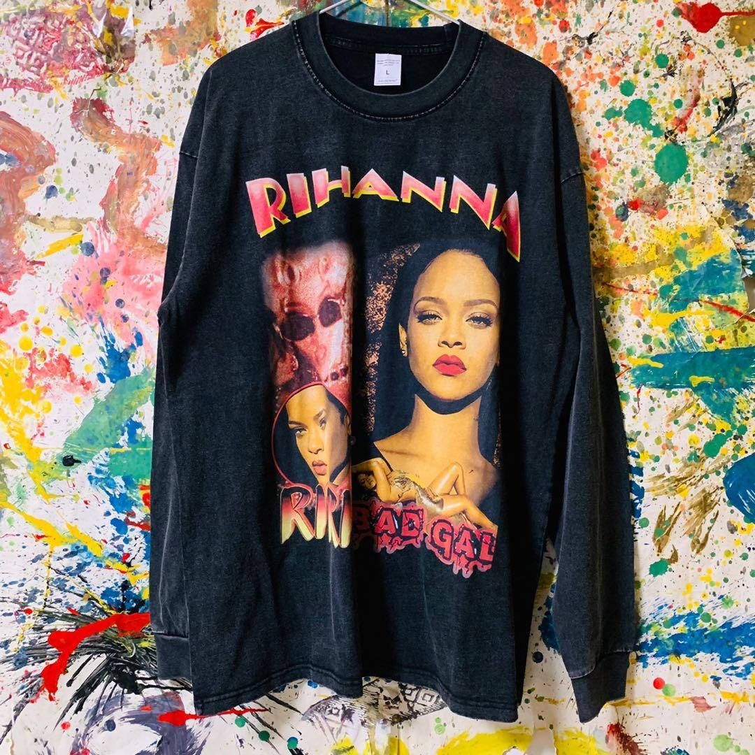 リアーナ Rihanna メンズ ロンＴ 長袖 ストリート ケミカルウォッシュ