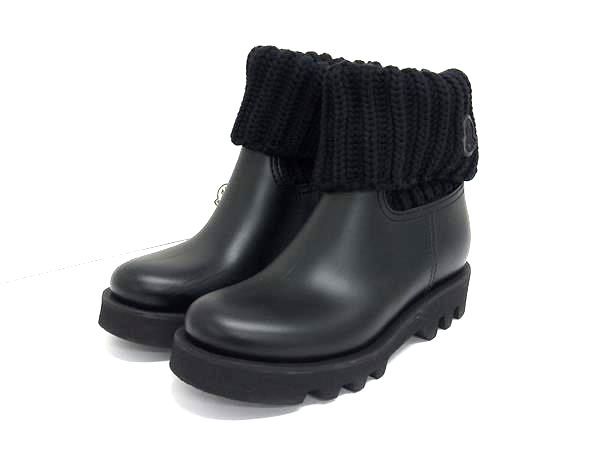 MONCLER モンクレール Ginette ニット×ラバー ショートブーツ 表記サイズ 37 約24.0cm 靴 シューズ ブラック系 FE8429