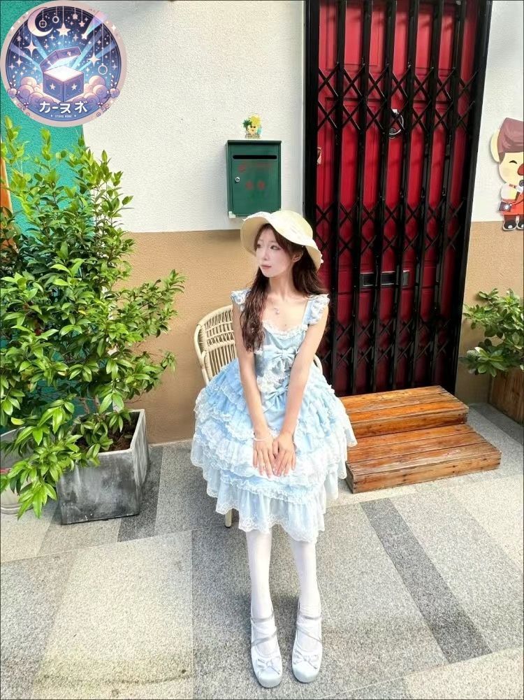 最大60％オフ！ 星 恋とときめき オリジナルデザイン ブルー lolita 豪華 ロリータ jsk 洋装 花嫁スタイル ジャンパースカート5色展開 ピンク ブラック ブルー アイボリー レッド