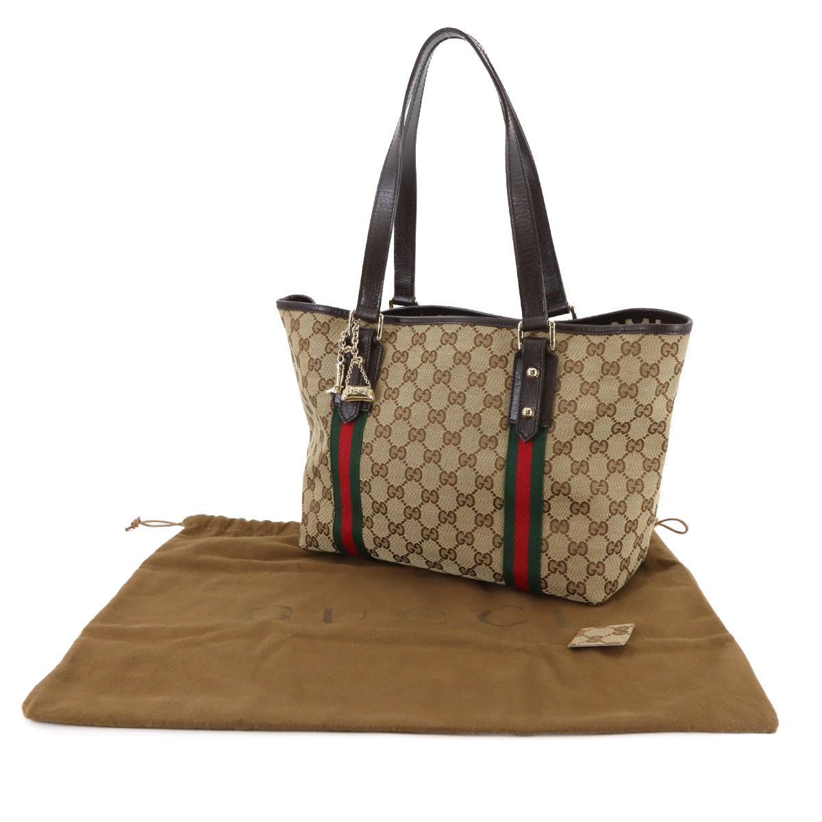 グッチ GUCCI シェリーライン トート バッグ GGキャンバス レザー ベージュ ブラウン 137396 Tote Bag 90292520