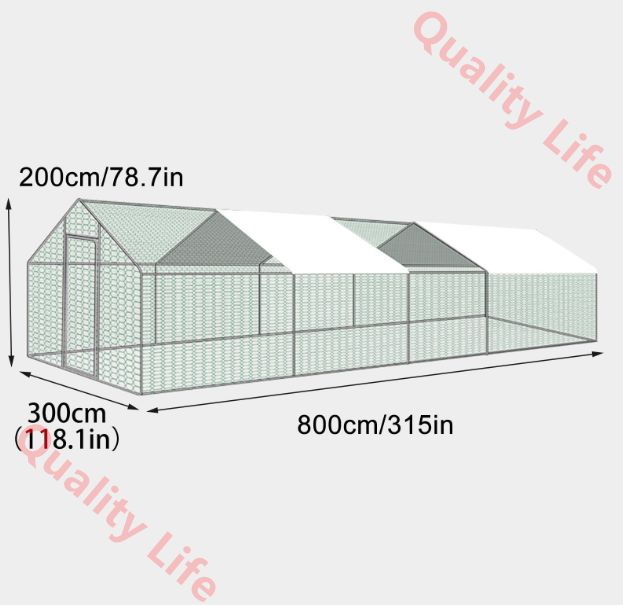 金属製ウサギ小屋 防水布とスイッチロック付きの鶏小屋 屋外裏庭農場用のウォークイン式家禽ケージ 800*300*200cm