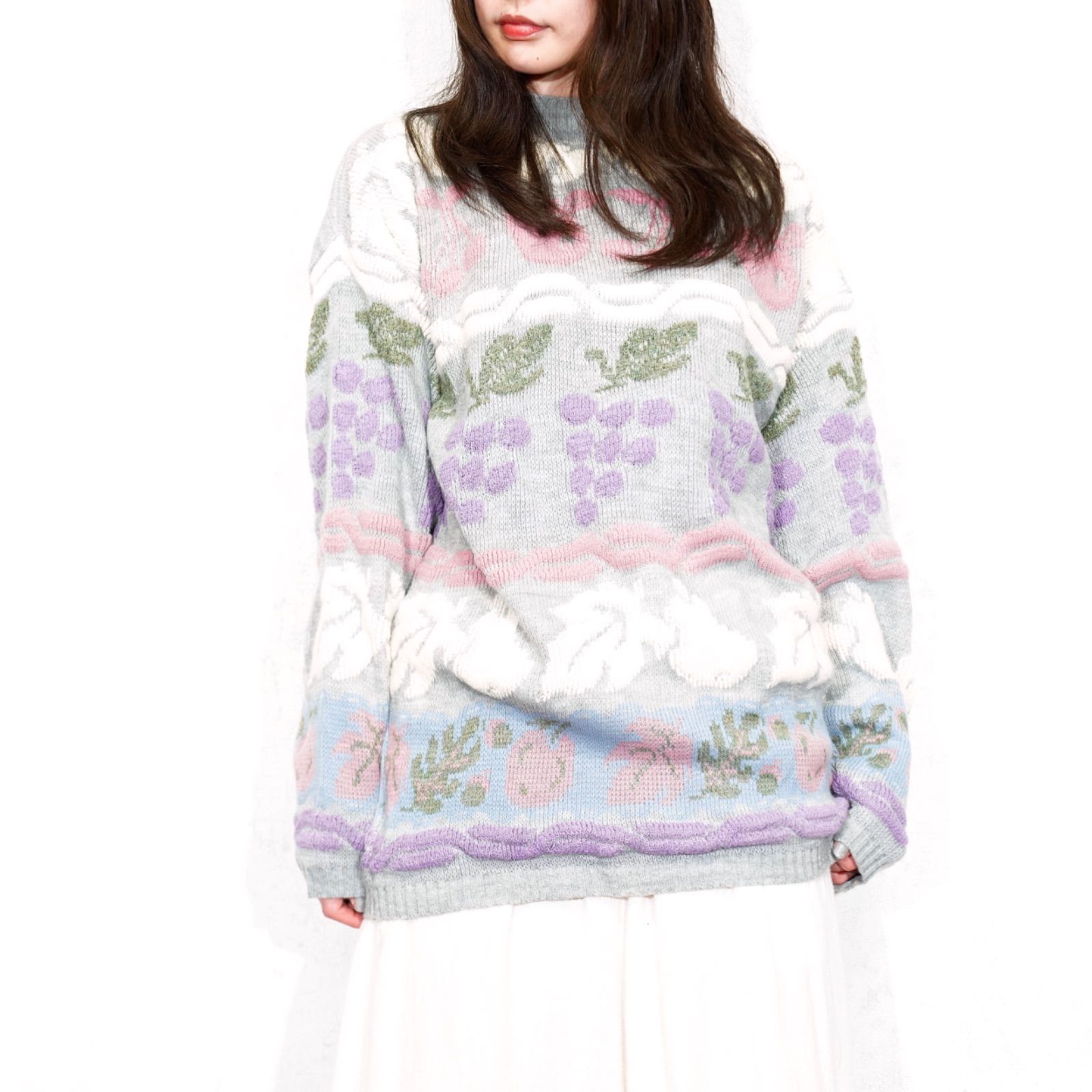 USA VINTAGE Bay Point Threads FRUIT PATTERNED DESIGN KNIT MADE IN USA|アメリカ古着フルーツ柄デザインニット