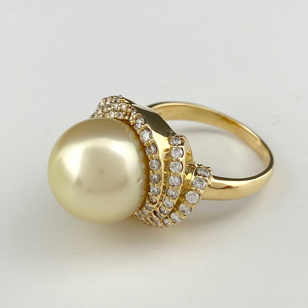 パール デザインリング K18 イエローゴールド メレダイヤ 指輪 真珠 