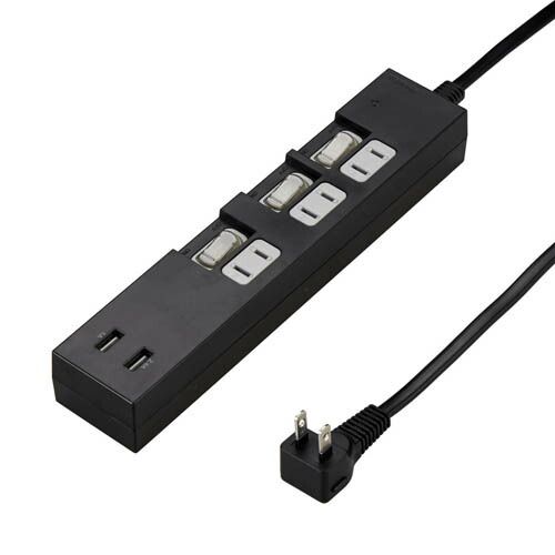 5個セット YAZAWA 個別スイッチ付3AC2USB3.4A2mブラック Y02KS532BK2UX5