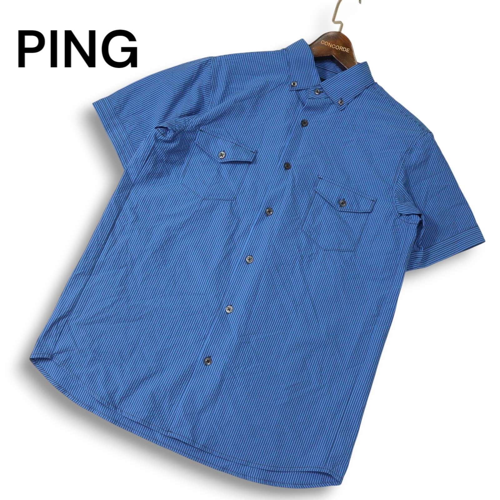  22SS★ PING ピン ゴルフ 春夏 シアサッカー★ 半袖 ストライプ ボタンダウン シャツ Sz.M　メンズ シャツ