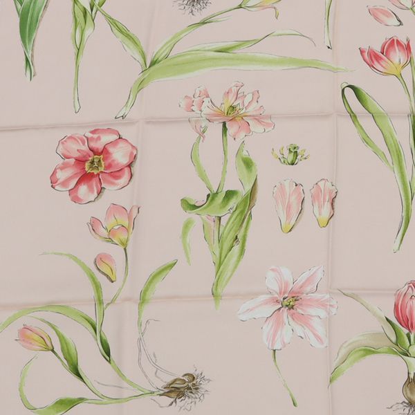 良品 ティファニー 総柄 フラワー ピンク×グリーン レディーススカーフ