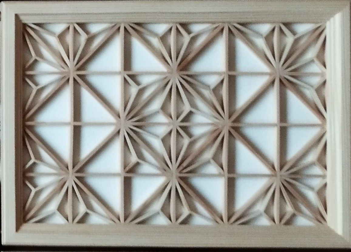 196❣️特価！値段交渉OK❣️ 麻の葉組子　5枚一組　木製額縁 196 麻の葉組子5枚一組木製額縁