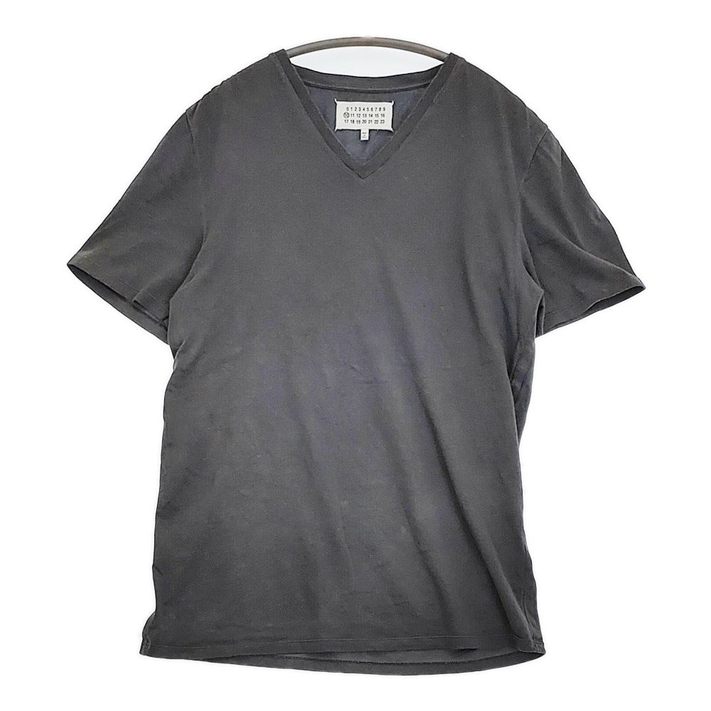 マルタンマルジェラ　黒 VネックTシャツ　シルク エイズTシャツ カットソー 半袖 Vネック ロゴ グリッター S 黒