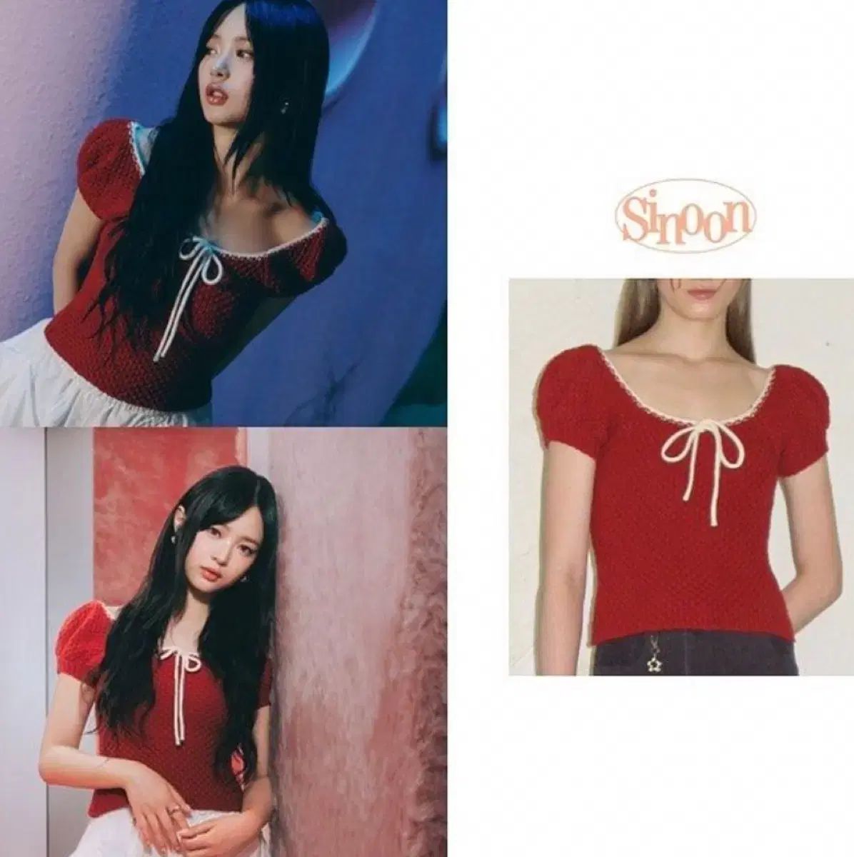 Sinoon Puff Half Knit Top red 赤　シヌーン MUSINSA公式 | SINOON [Hearts2Hearts STELLA wearing] PUFF