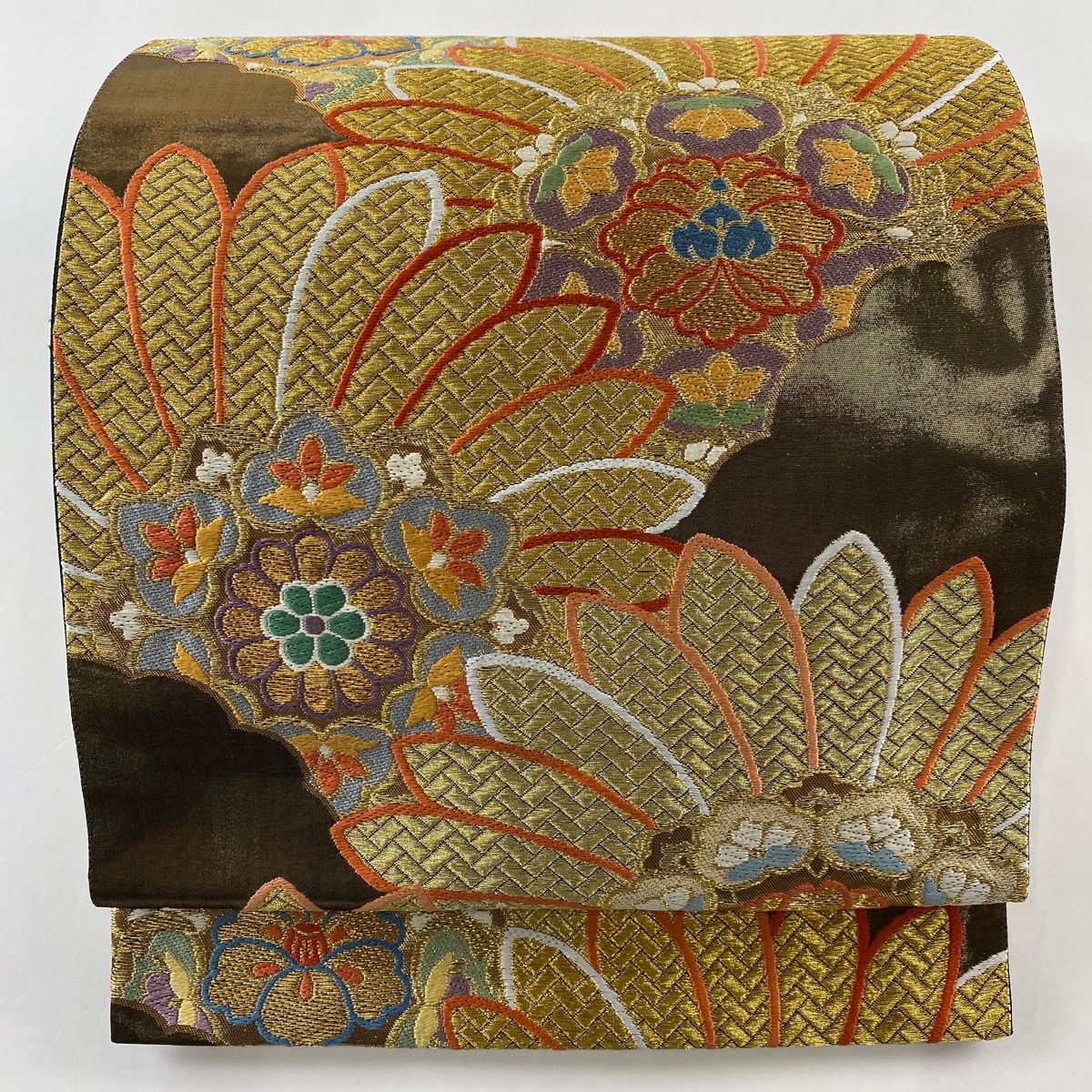 価格相談可♪新品未使用！高級仕立て 正絹タランチュラ刺繍 お太鼓柄 袋帯 袋帯 未使用 フォーマル 正絹 手刺繍 蘇州刺繍 引箔地 金色地 菊 草花