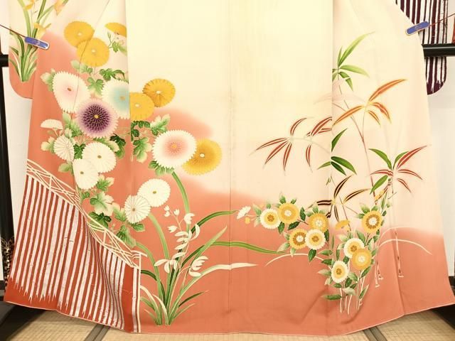 平和屋着物○アンティーク 大正ロマン 振袖 四君子 暈し染め