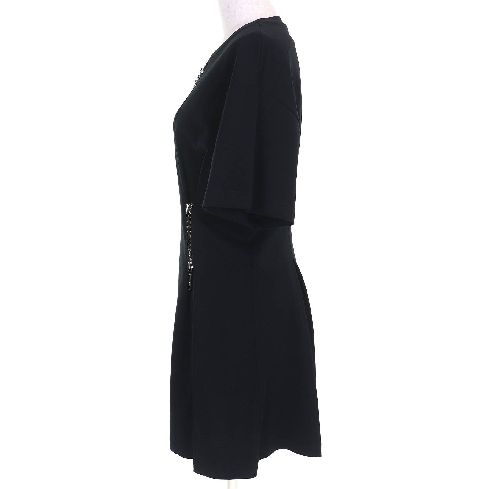 LOUIS VUITTON ルイヴィトン 25SS コットン LVロゴチェーン ジッパー ウエスト 半袖 Tシャツ ドレス ワンピース ブラック シルバー金具 S ハンガー ガーメント付き イタリア製 レディース