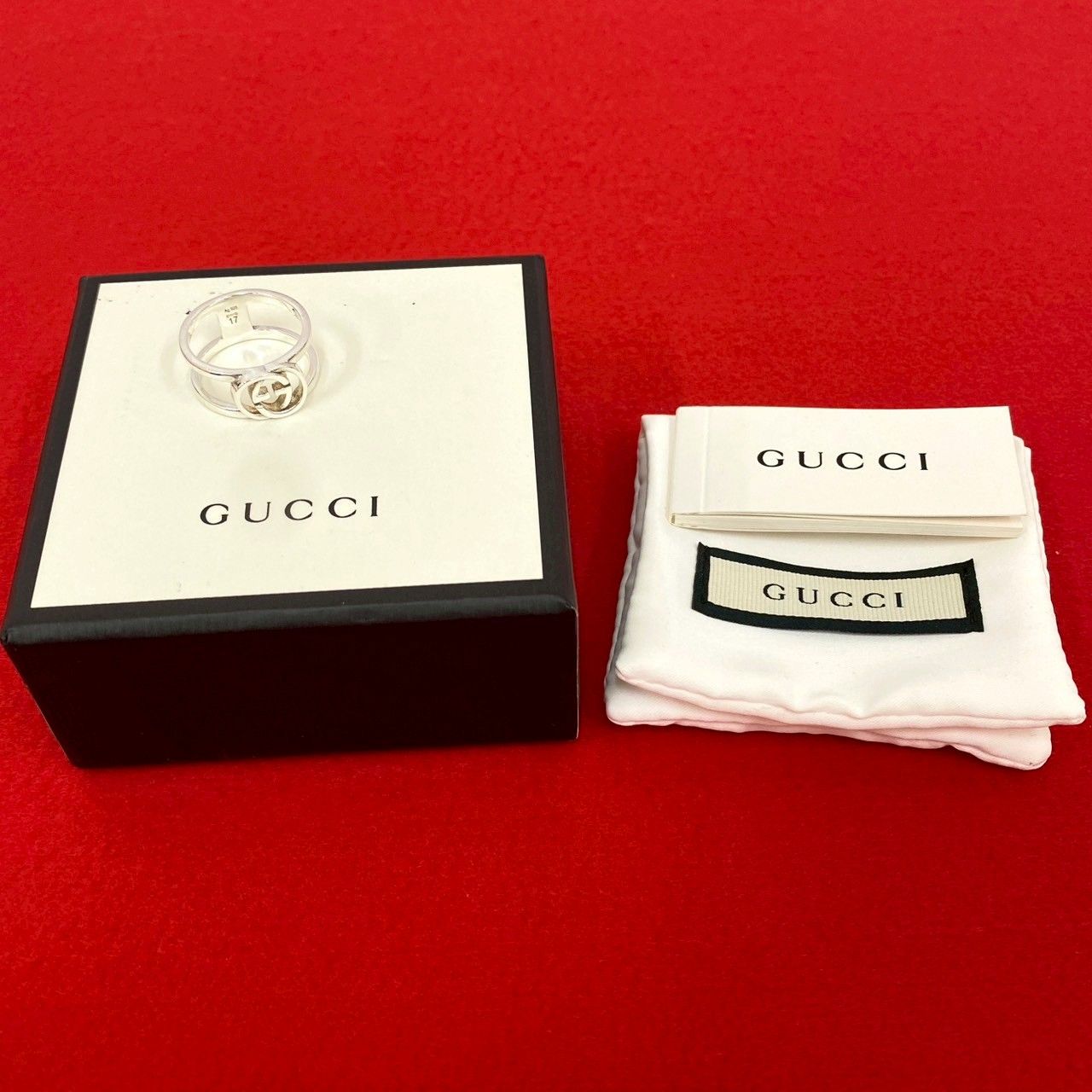 保存箱 袋付 GUCCI グッチ インターロッキング G オープンハンド ロゴ モチーフ シルバー925 リング 指輪 16号 27933