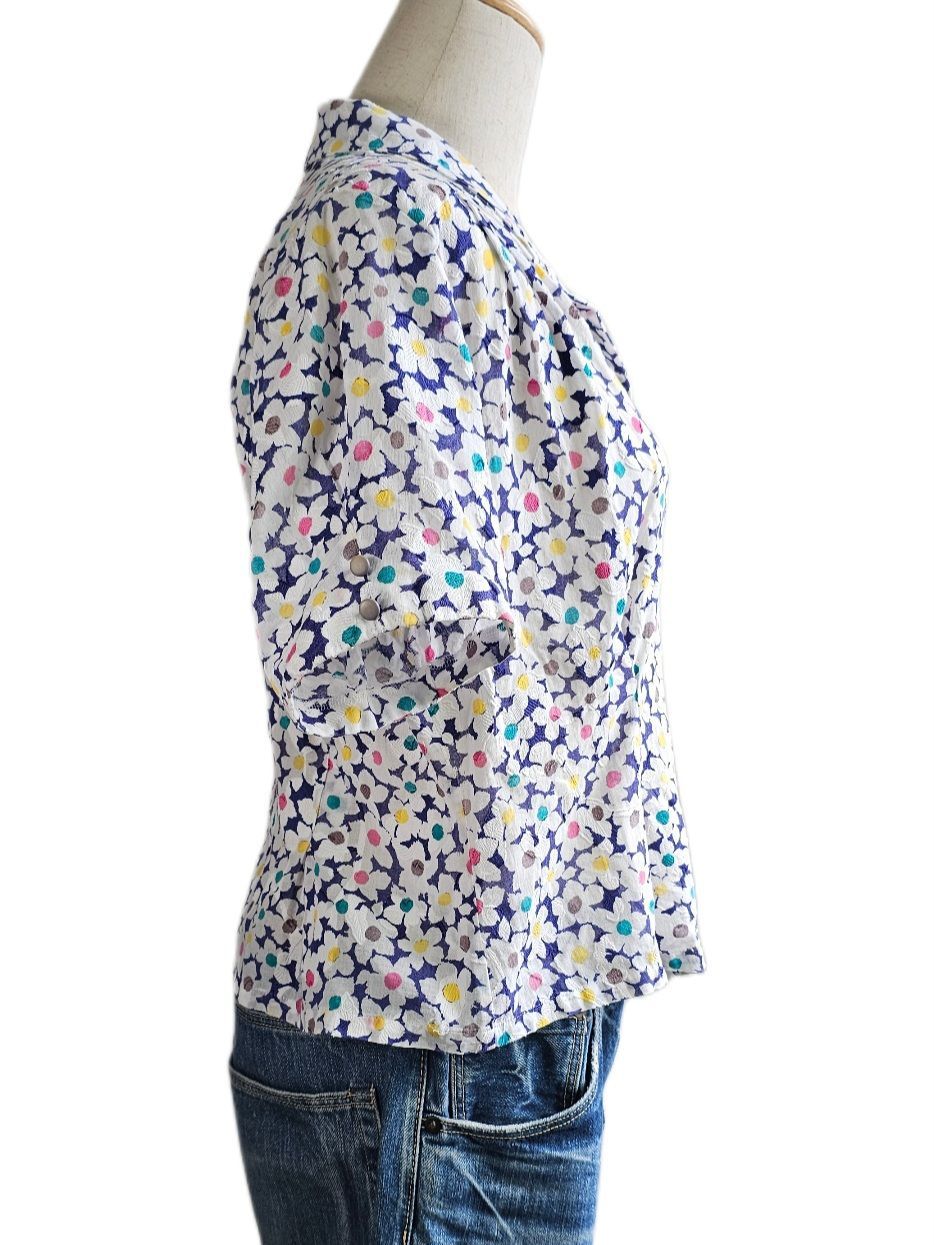 【まんじゅう様】トゥデイフル 花柄 フラワープリント 半袖 開襟 シャツ 80's ヴィンテージ 花柄 半袖ブラウス 開襟シャツ 東京ブラウス