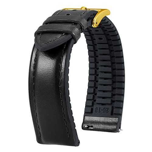 ブラック/ゴールド バックル_14mm [BINLUN] 革時計ベルト クイックリリース オイルワックスレザー 腕時計バンド 内側シリコン製 通気性 ウォッチバンド 交換ベルト 男女兼用 14mm（ブラック/ゴー