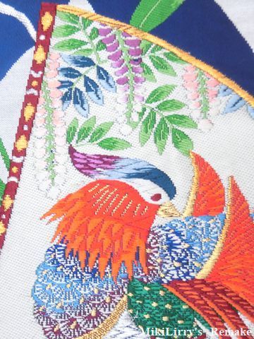 帯リメイク✿白地に竹や扇と鴛鴦がはいった袋帯からの