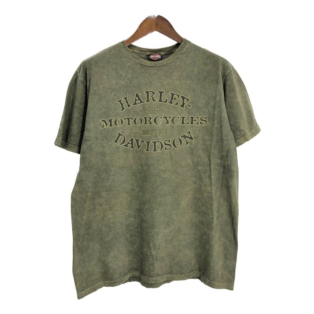 HARLEY DAVIDSON ハーレーダビッドソン 半袖Ｔシャツ モーターサイクル オリーブ メンズ XL 古着 T9923
