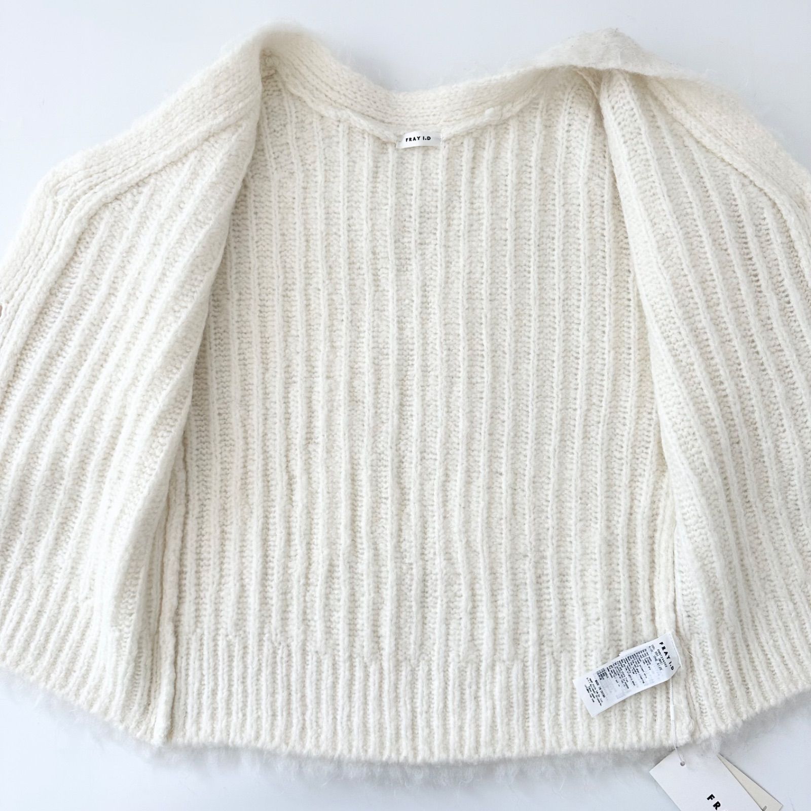 新品 フレイアイディー 24AW モヘアMIXシャギーカーディガン ホワイト