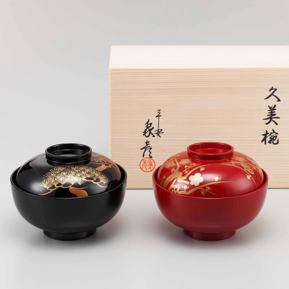 京都　平安　象彦　松梅　久美椀　2客セット　漆器　未使用　古美術 象彦 久美椀 松梅 蒔絵 二客セット 夫婦椀 蓋付き 漆塗り 木