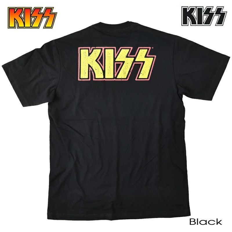 ①オリジナル 90s USA製 KISS キッスTシャツ L フェードブラック80年代