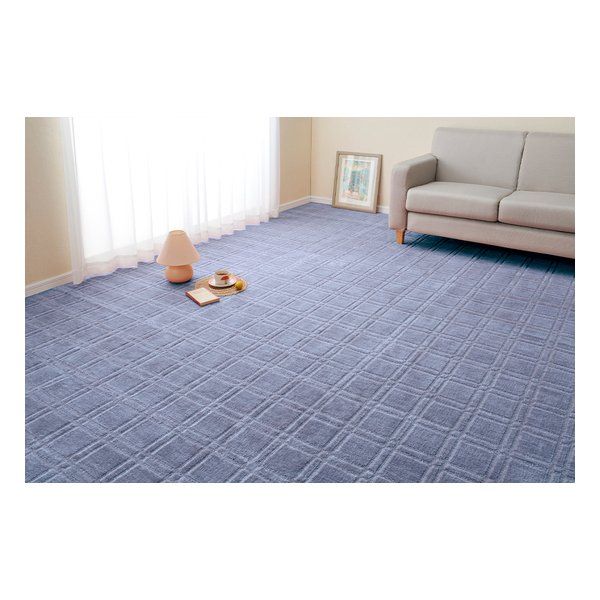 【新品】萩原  ハギハラ 平織カーペット シオン 抗菌 防臭 カット可 江戸間8帖 約352×352cm ブルー 600098380 (2582565)