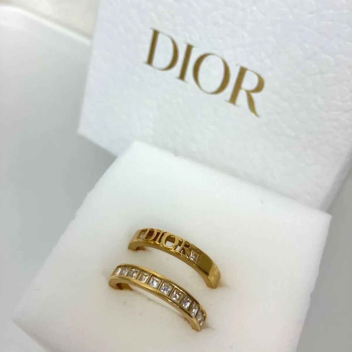 DIOR ディオール リング セット ゴールド×クリスタル ロゴ入り 2