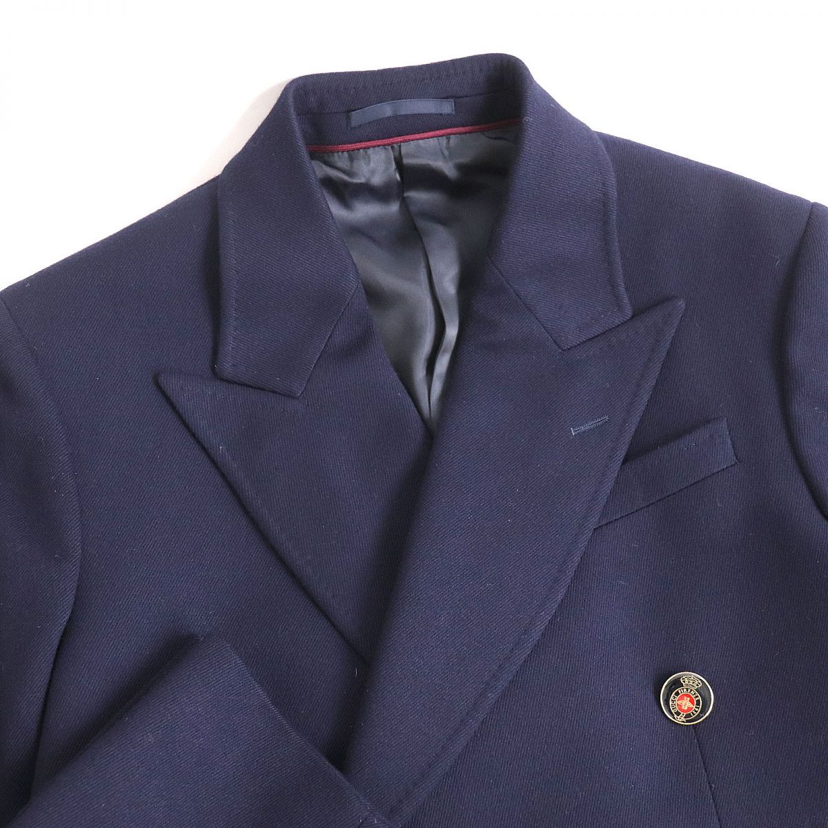極美品◇グッチ ロゴボタン 裏地シルク混 ロング丈 ダブルブレスト