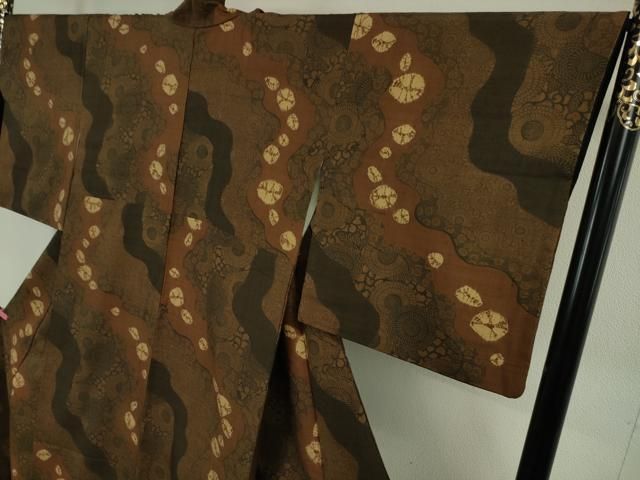 平和屋本店■極上　伝統工芸士　七代目　吉澤与市　紬　絞り　道長文　古代菊　逸品　DZAA5209kh5 平和屋本店□極上 伝統工芸士 七代目 吉澤与市 紬 絞り 道長文 古代菊