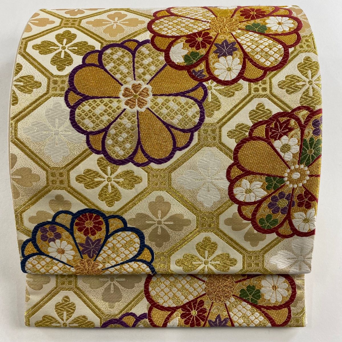 袋帯 美品 袋帯 美品 秀品 落款 花丸文 蜀江文 金糸 箔 クリーム